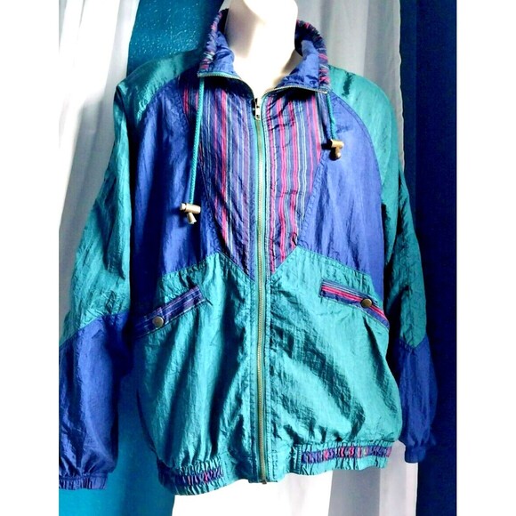 Vintage 80’s Active Frontier Jacket Medium Blue, Green and Maroon - Picture 1 of 8